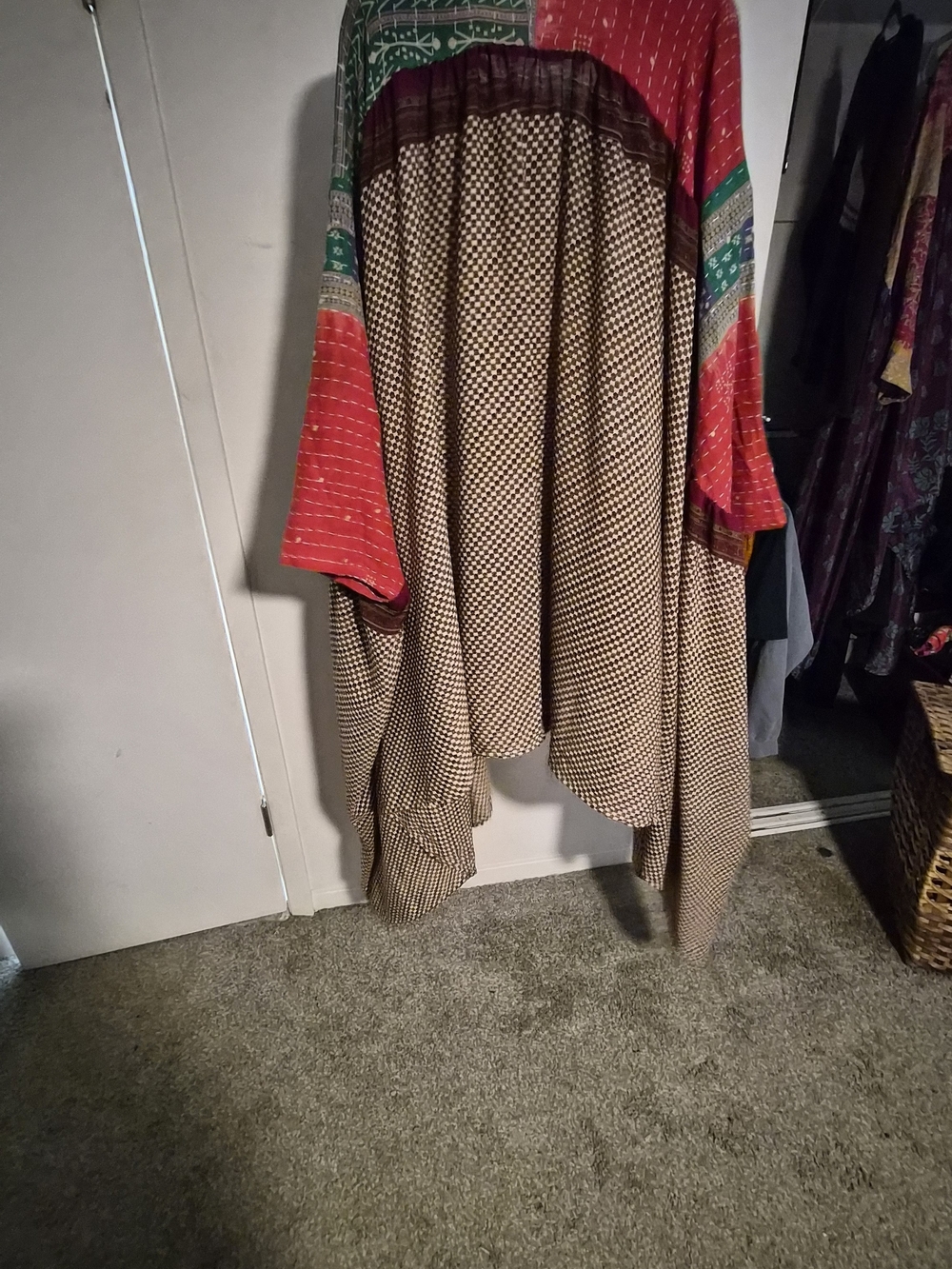 Boho Patchwork Kimono in Red, Green & Brown - Picture 2 of 7